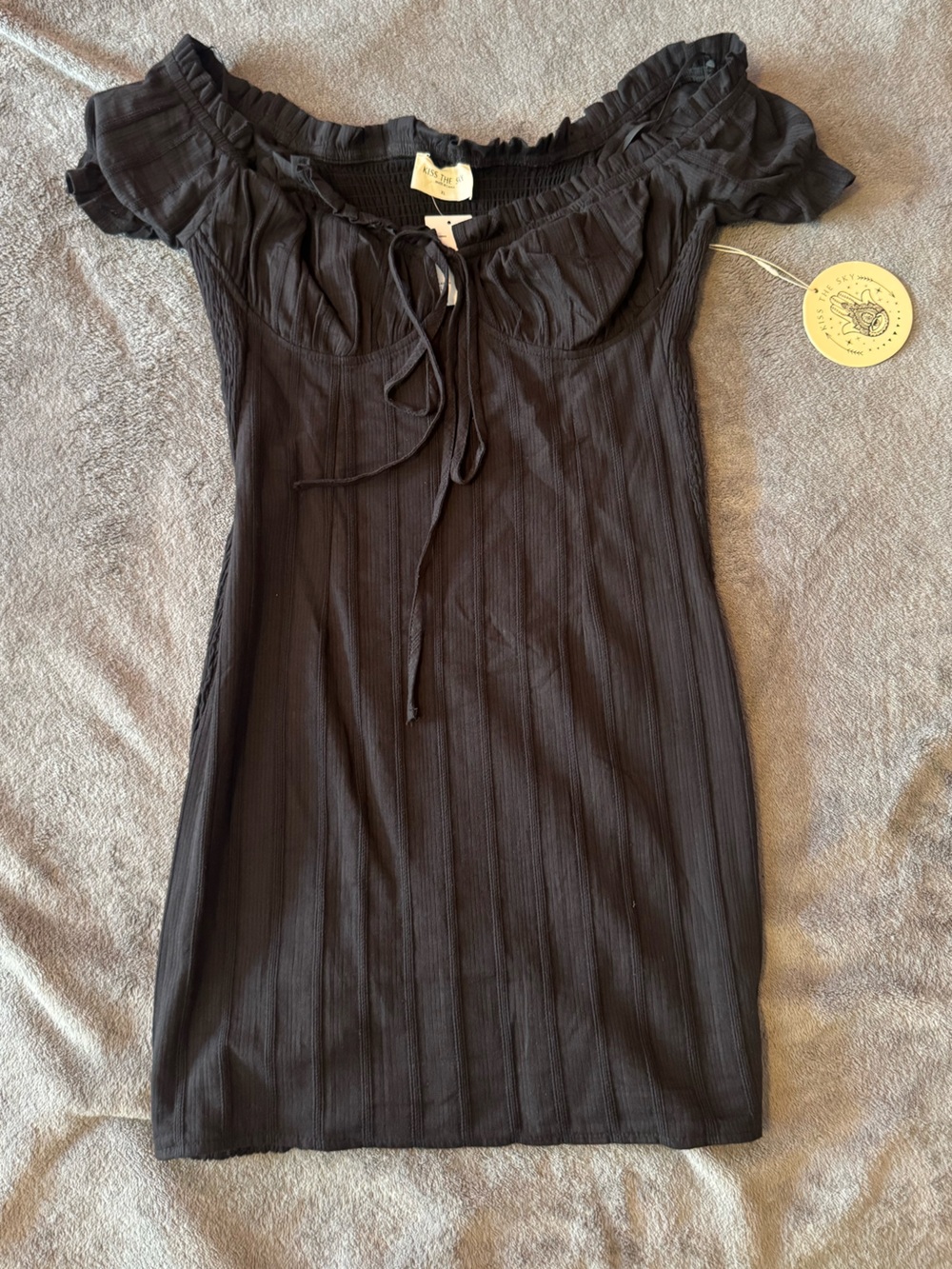 Urban Outfitters Black Ribbed Knit Skirt with Tie Waist
